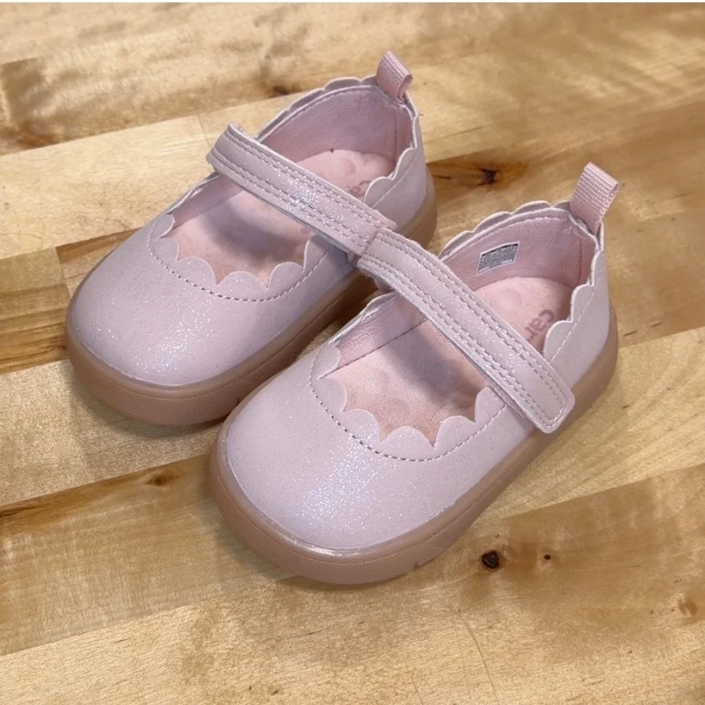 Carter's Mary Jane Flats Toddler Girls Size 3M Pink Excellent Scalloped Shimmer